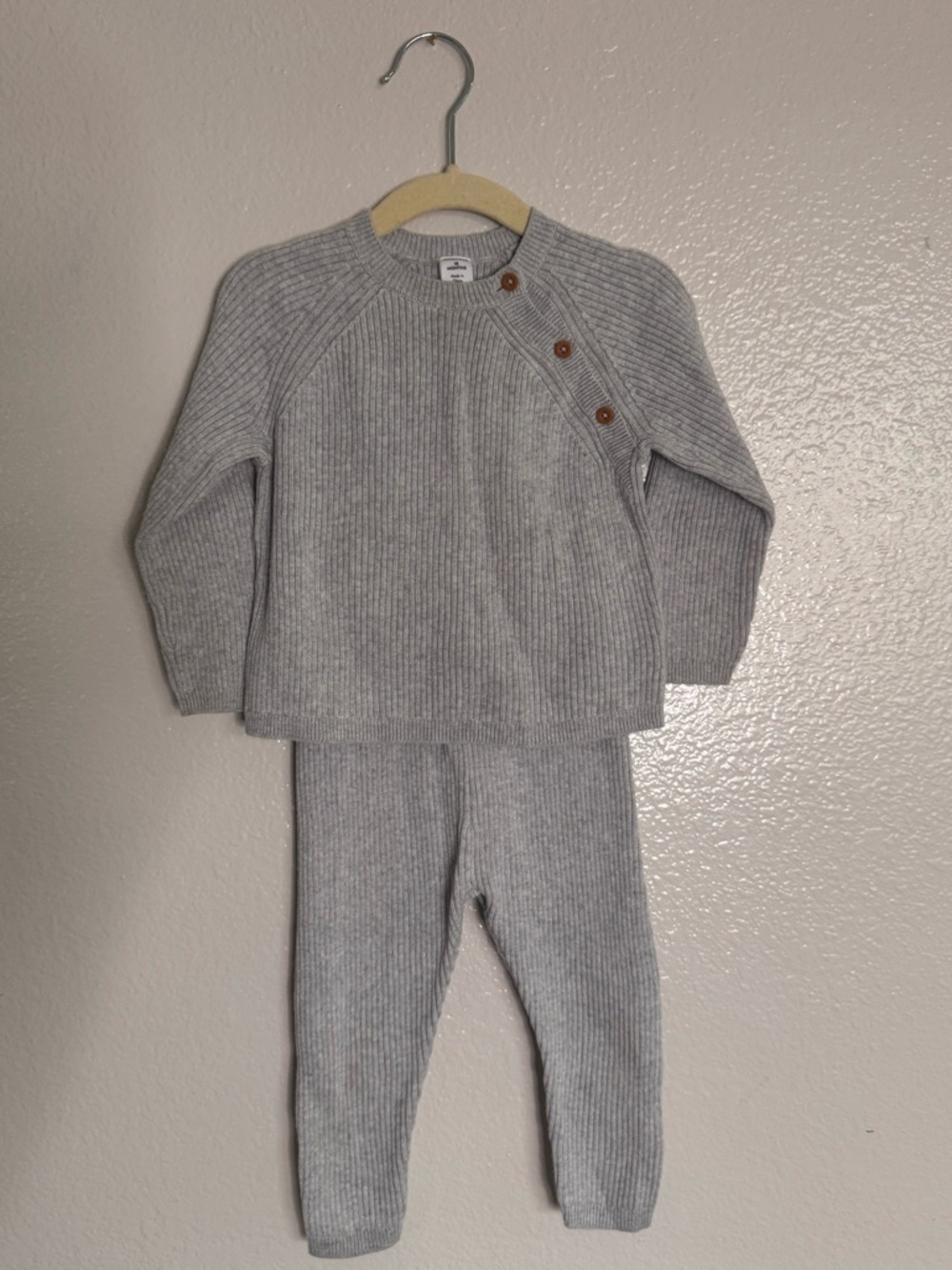 Nordstrom Light Gray Ribbed Knit Two-Piece Set with Button Details
